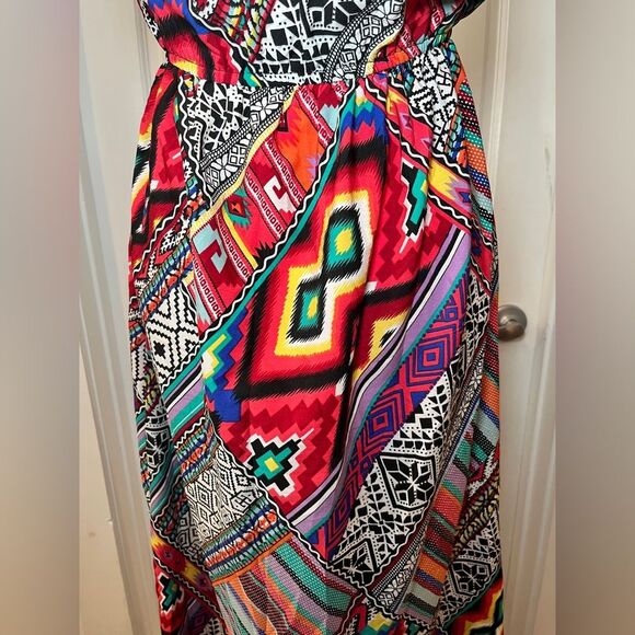 Speed Control New York Aztec Multicolor Print Long Dress Maxi Size Small - Picture 3 of 7